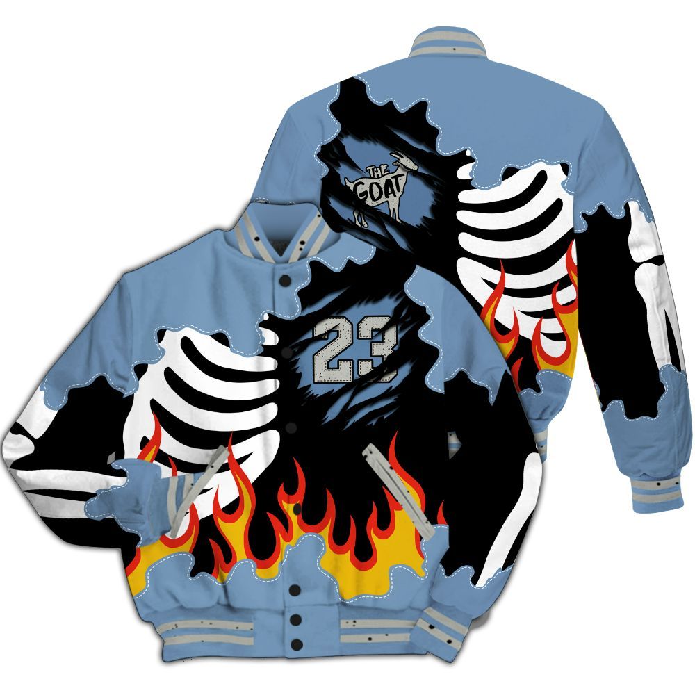 Varsity Jacket To Match University Blue 4s - Burning Skeleton 23 G.O.A.T All Over Print