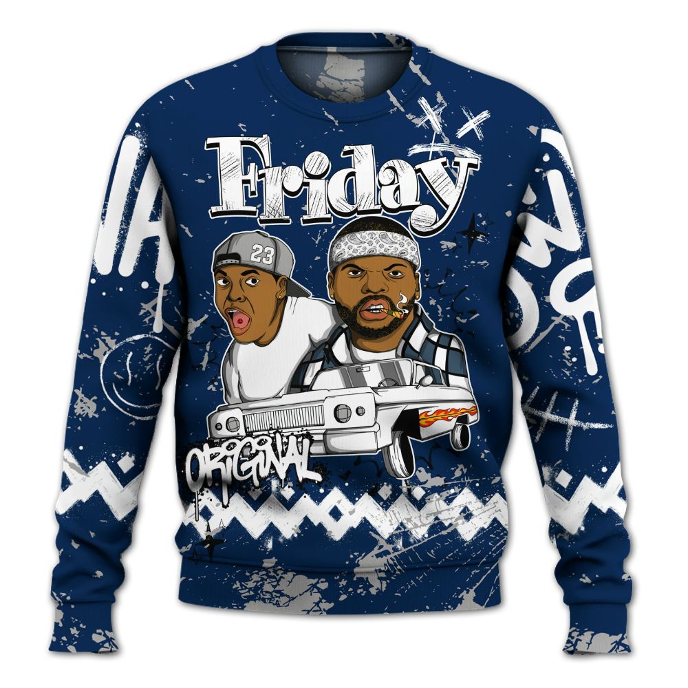 Sweatshirt To Match SB White Navy 4s - Friday Sneaker Crayon All Over Print