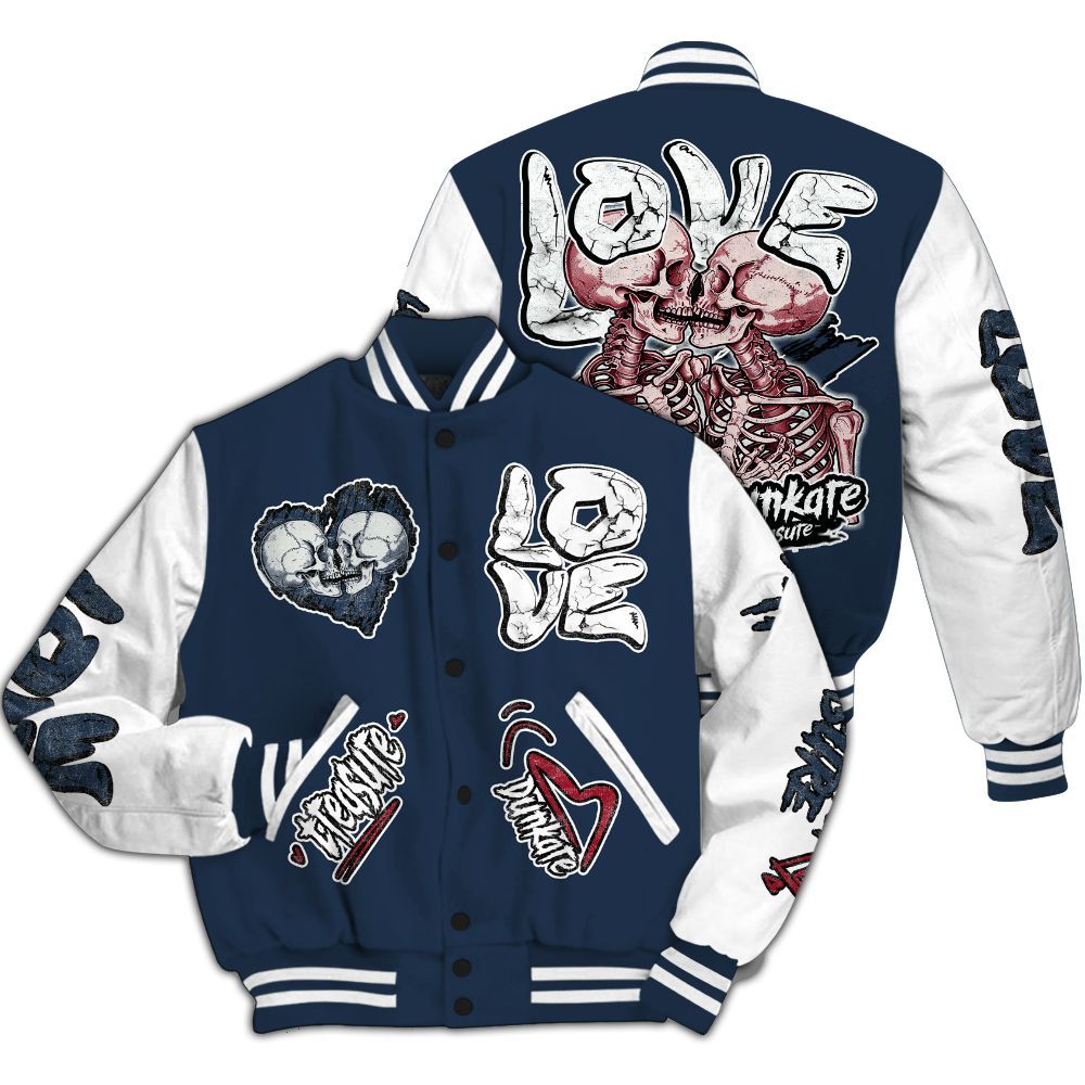 Varsity Jacket To Match White Midnight Navy 6s - Skull Bear All Over Print