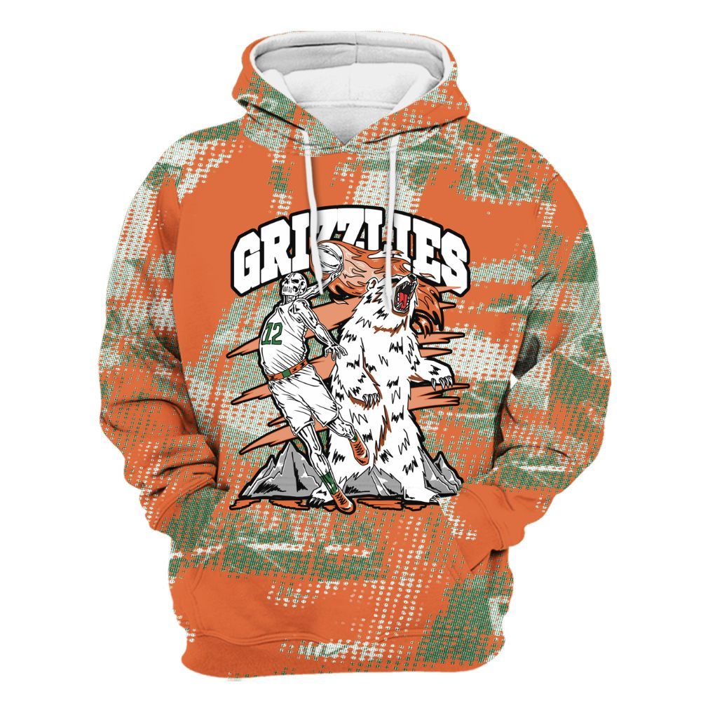 Hoodie To Match Low Miami 5s - Grizzly Bear Skeleton Brown Sugar All Over Print