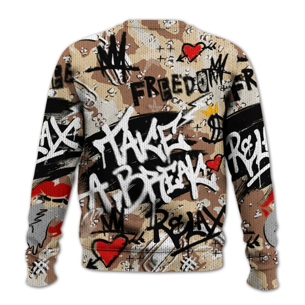 Knitted Sweater To Match Desert Camo 3s - Take Break Freedom Graffiti Streetwear