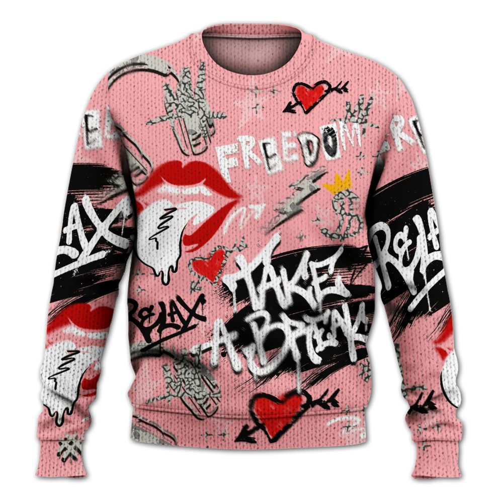 Knitted Sweater To Match Retro Wings 3s - Take Break Freedom Graffiti Streetwear