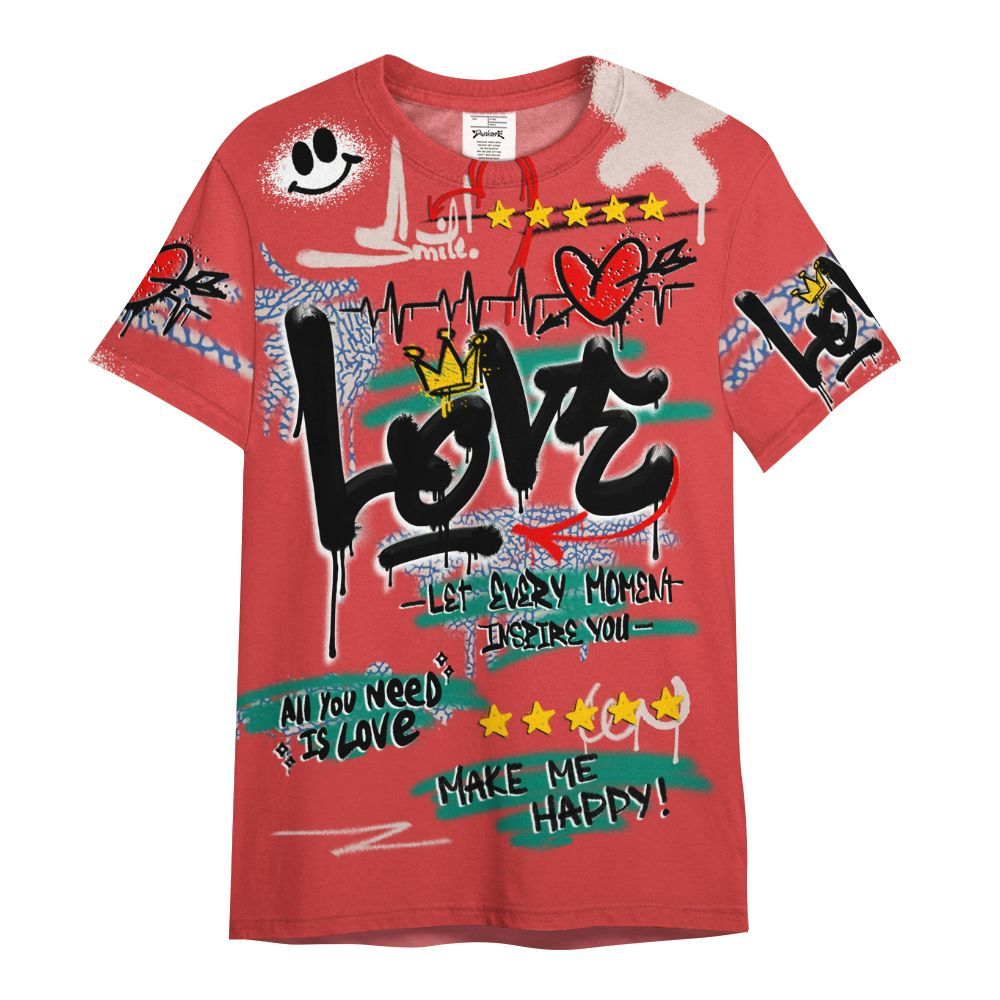 Shirt To Match Retro Chalk & Track Red 3s - Happy Love Beats Graffiti Streetwear All Over Print