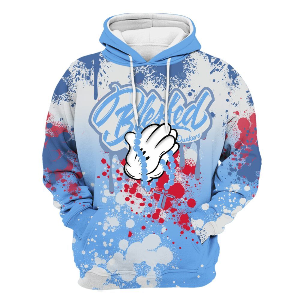 Hoodie To Match University Blue 6s - God Blessed Ink Drip All Over Print