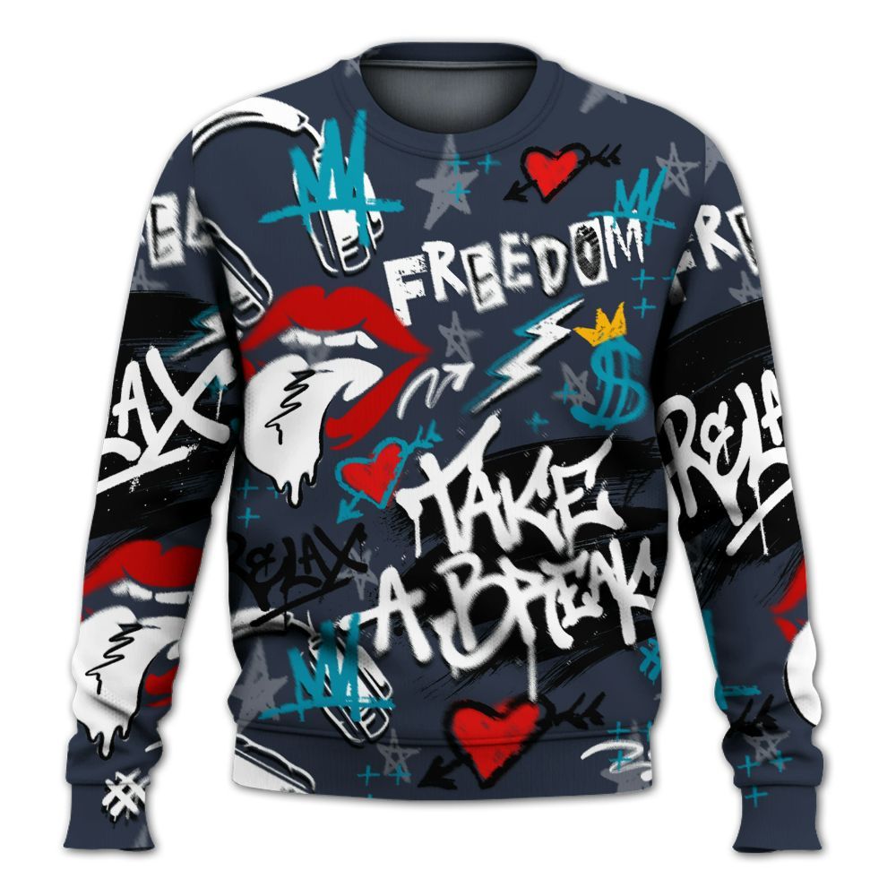 Sweatshirt To Match Retro Obsidian 13s - Take Break Freedom Graffiti Streetwear All Over Print