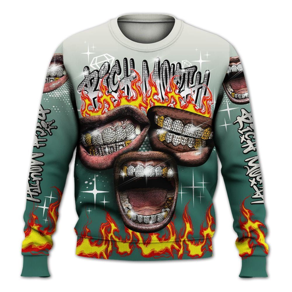 Sweatshirt To Match RM Oxidized Green 4s - Rich Mouth Fire Rap Retro 90s All Over Print