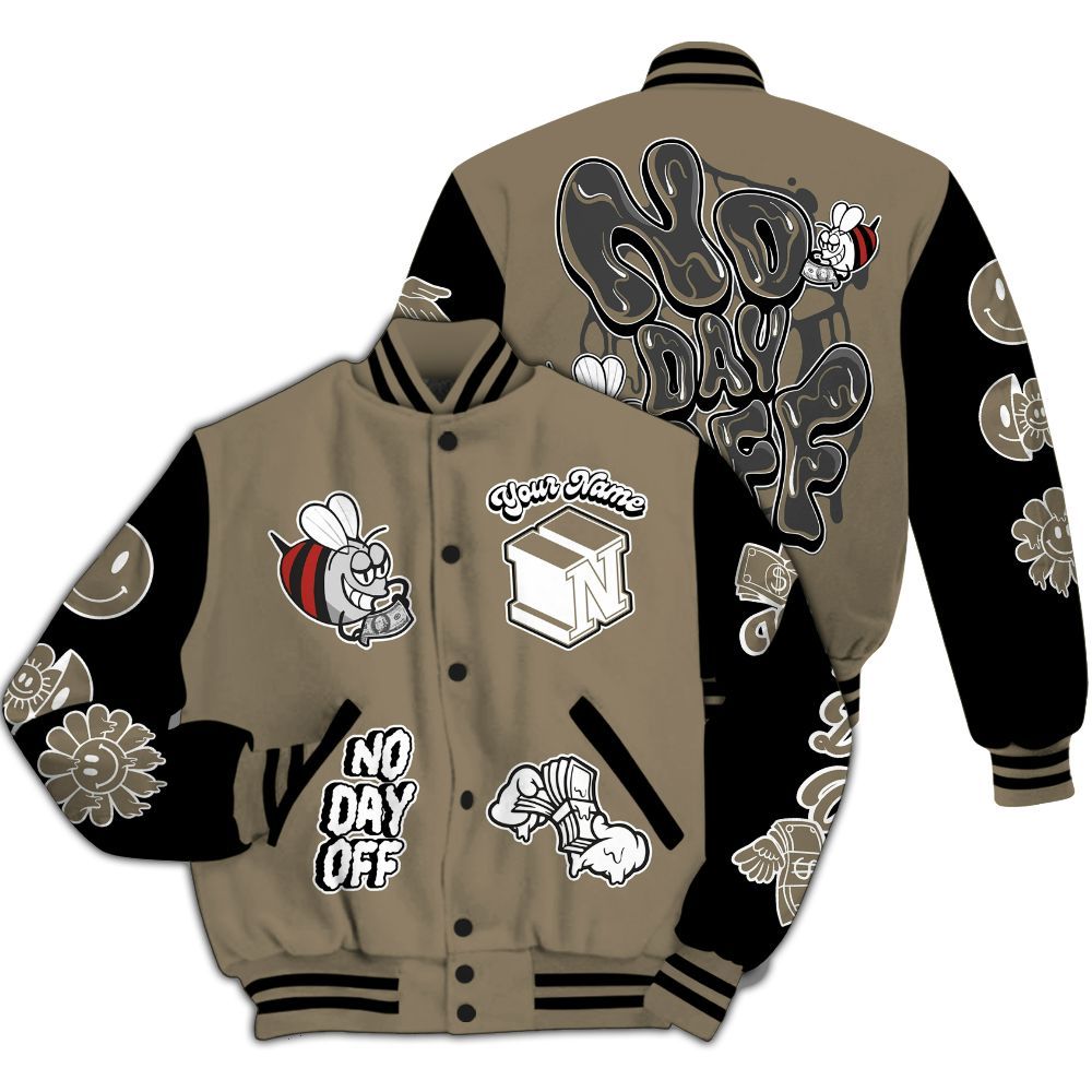 Varsity Jacket To Match Olive 9s - No Day Off Graphic Custom Name All Over Print