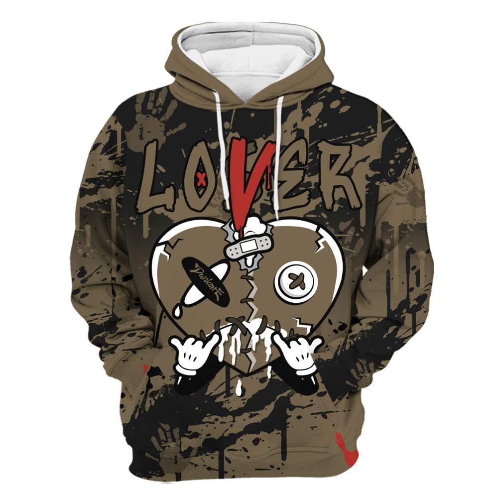 Hoodie To Match Olive 9s - Loser Lover Drip Heart All Over Print