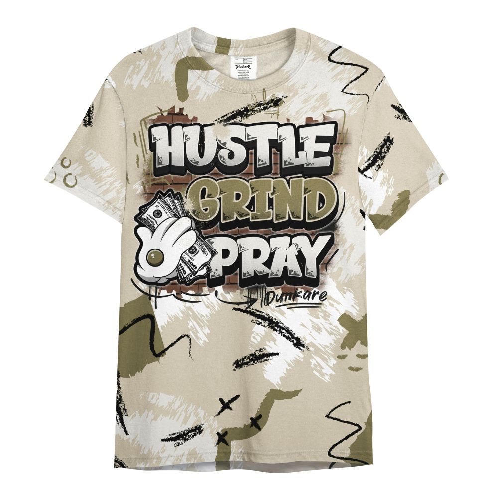 Shirt To Match Sail Neutral Olive 6s - Hustle Grind Pray Graphic Street Style All Over Print