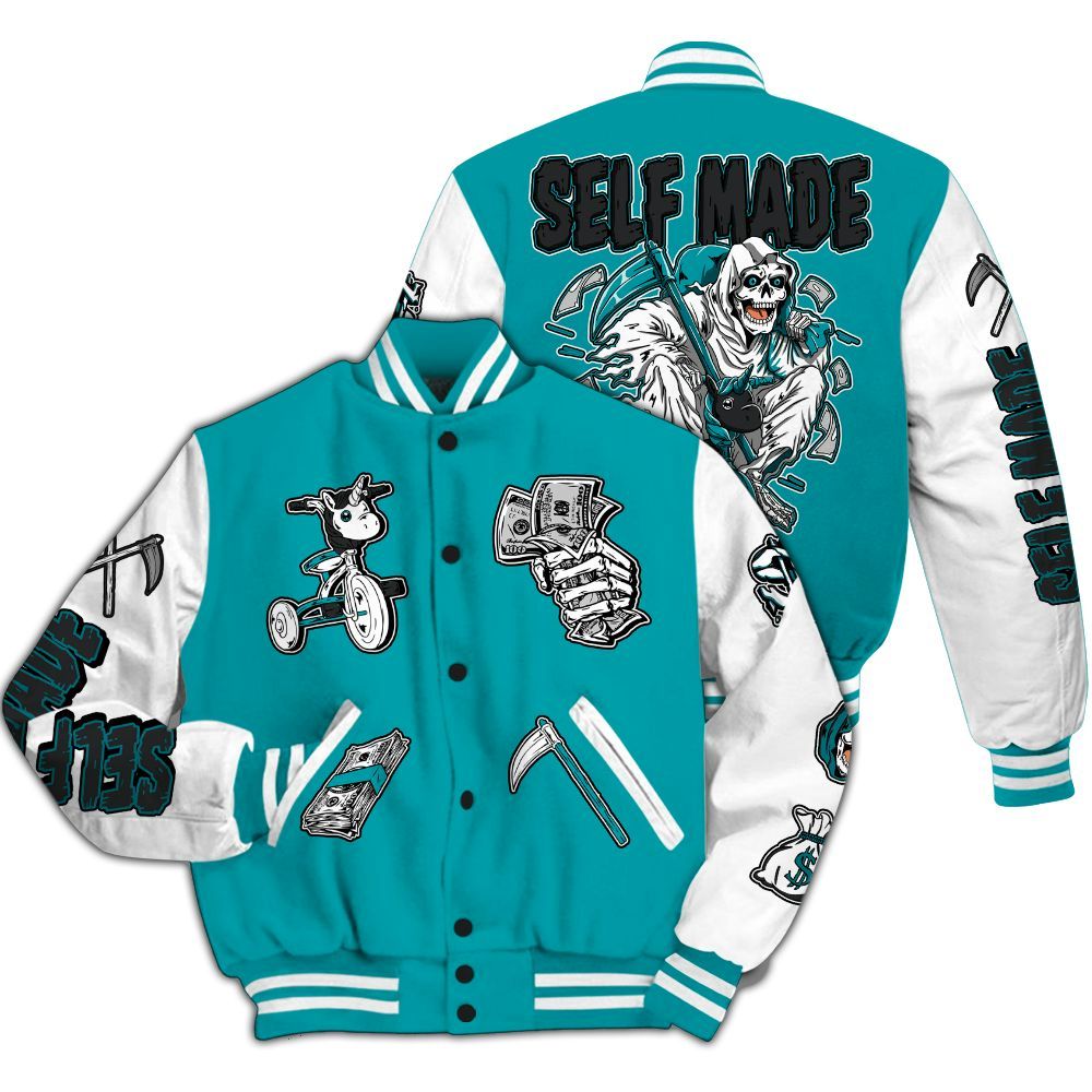 Varsity Jacket To Match Air Griffey Max Aquamarine 1s - Self Make Skeleton All Over Print