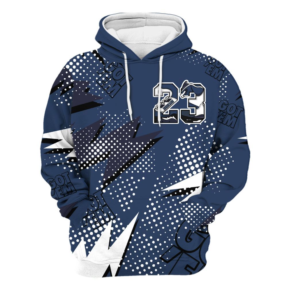 Hoodie To Match Low 85 Metallic Blue 1s - Custom Name Number 23 5s All Over Print