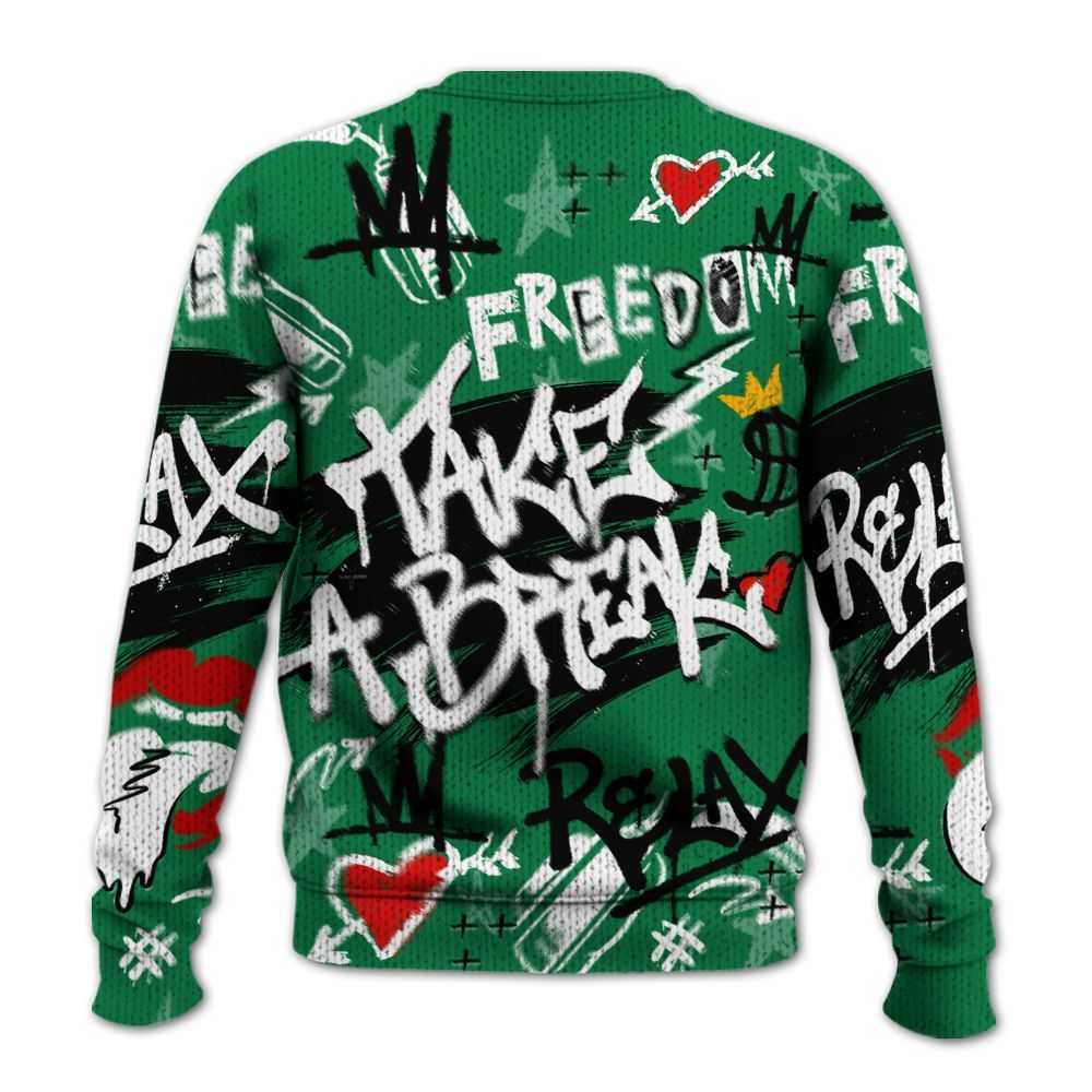 Knitted Sweater To Match Pine Green 13s - Take Break Freedom Graffiti Streetwear