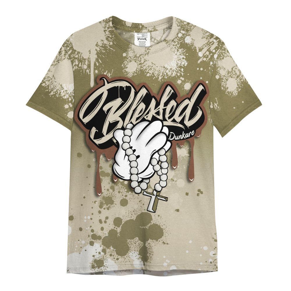 Shirt To Match Sail Neutral Olive 6s - God Blessed Ink Drip All Over Print