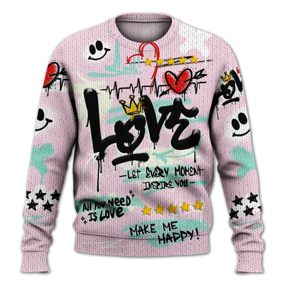 Knitted Sweater To Match Retro Easter 5s - Happy Love Beats Graffiti Streetwear