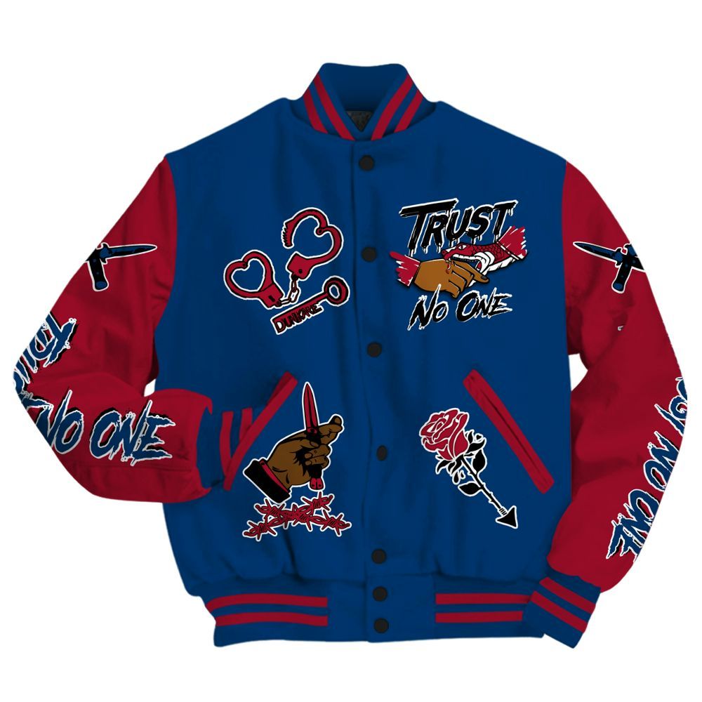 Varsity Jacket To Match Rare Air 4s - Trust No One Dripping All Over Print