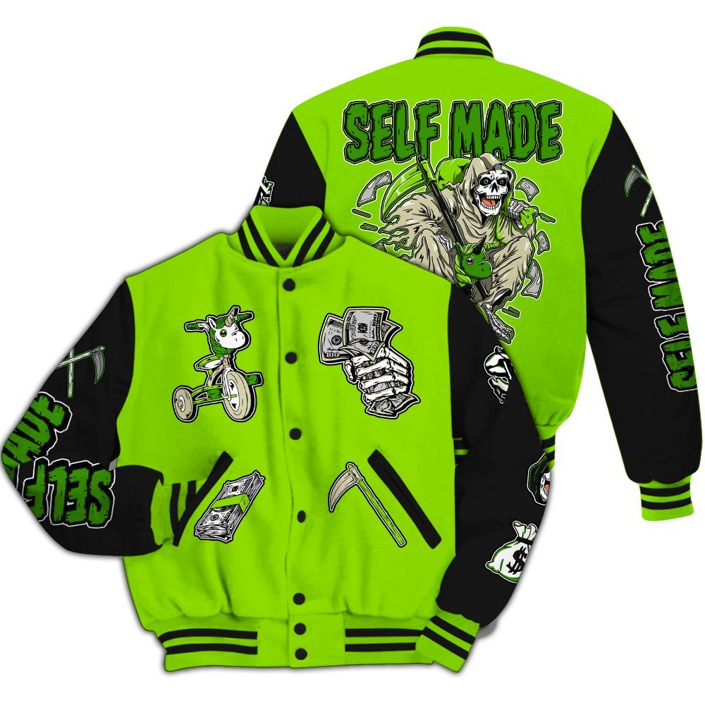 Varsity Jacket To Match Electric Green 6s - Self Make Skeleton All Over Print