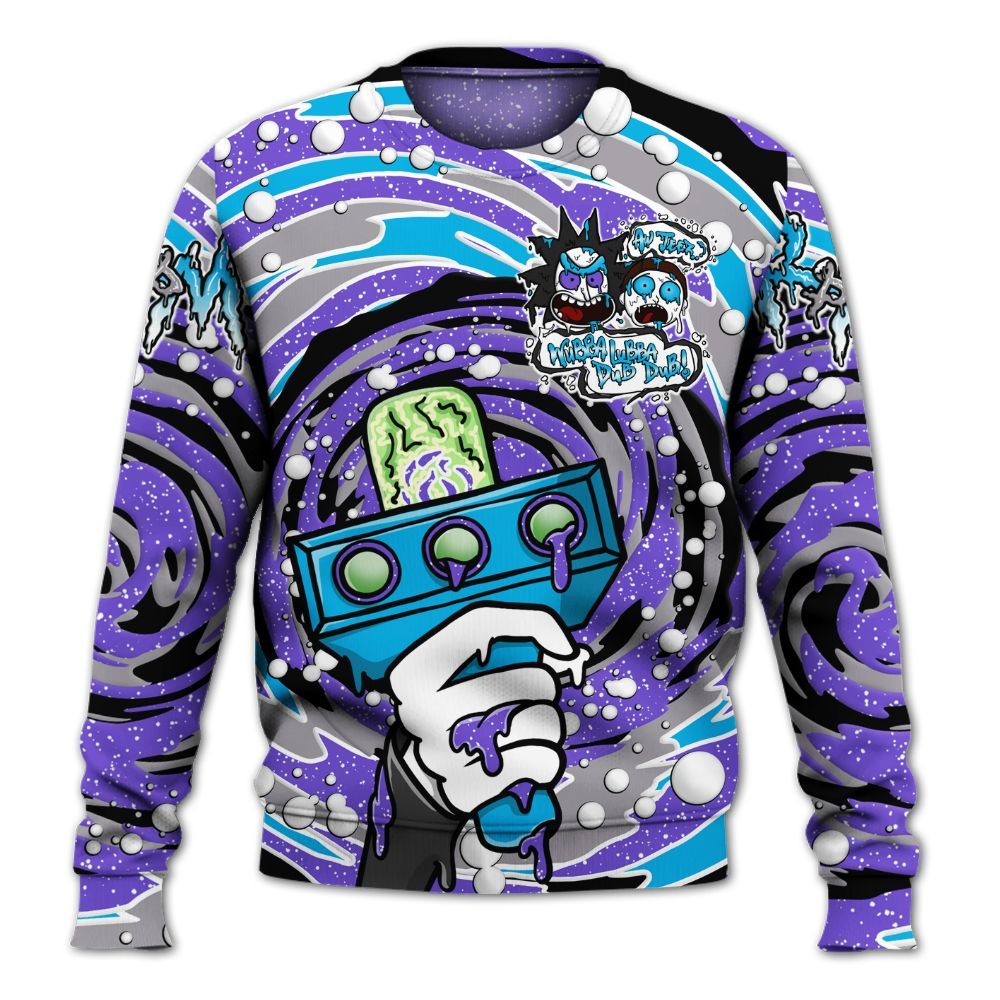 Sweatshirt To Match Retro Aqua 8s - Wubba Rick Drip All Over Print