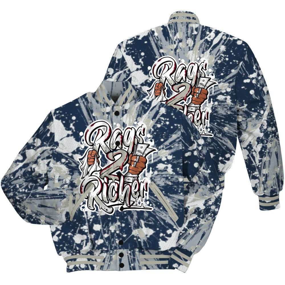 Varsity Jacket To Match White Midnight Navy 6s Shirt - Rag 2 Rich Graphic Luxury All Over Print