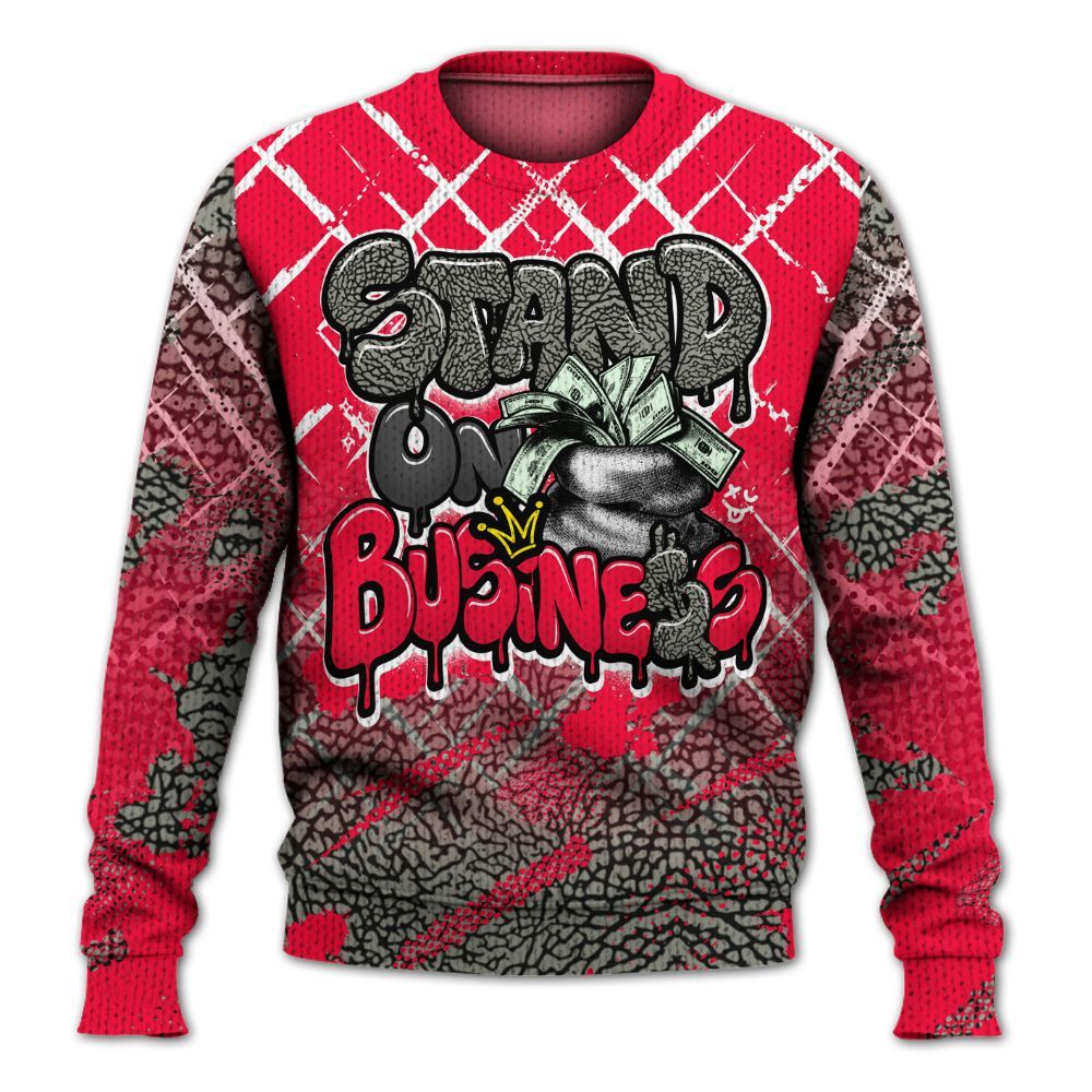 Knitted Sweater To Match Retro Fire Red 3s - Halftone Stand Business Dripping