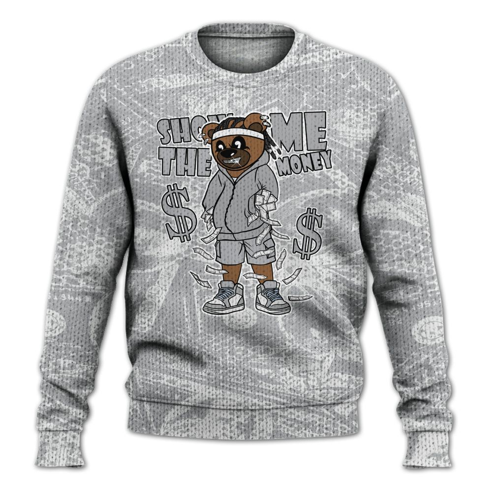 Knitted Sweater To Match Low OG Wolf Grey 1s - Show Me Bear Banknotes Art