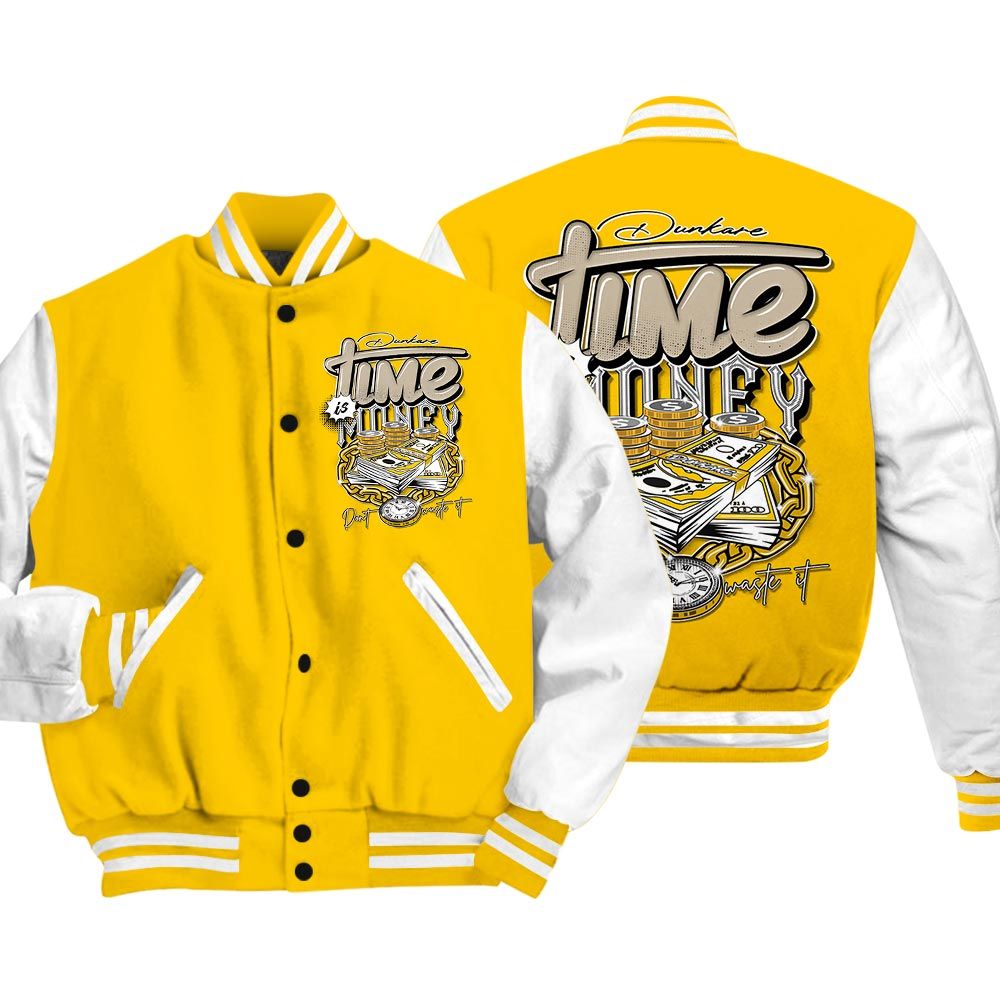Varsity Jacket To Match Varsity Time Is Money, Vivid Sulfur 4s Baseball - To Match Sneaker Vivid Sulfur 4s Graphic Tee 1904 HDT