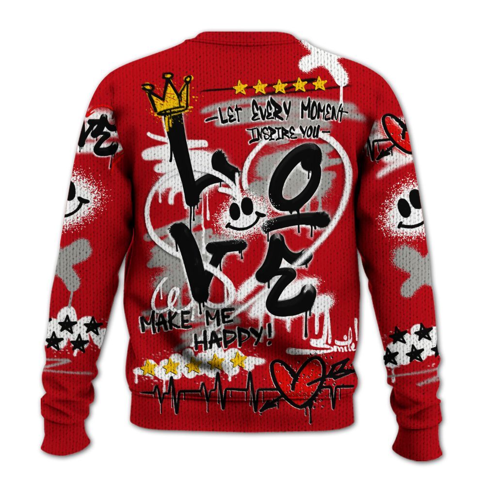 Knitted Sweater To Match Air Griffey Max Gray Reds 1s - Happy Love Beats Graffiti Streetwear