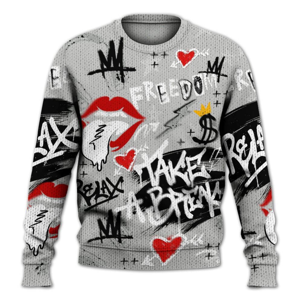 Knitted Sweater To Match Retro White Oreo 4s - Take Break Freedom Graffiti Streetwear