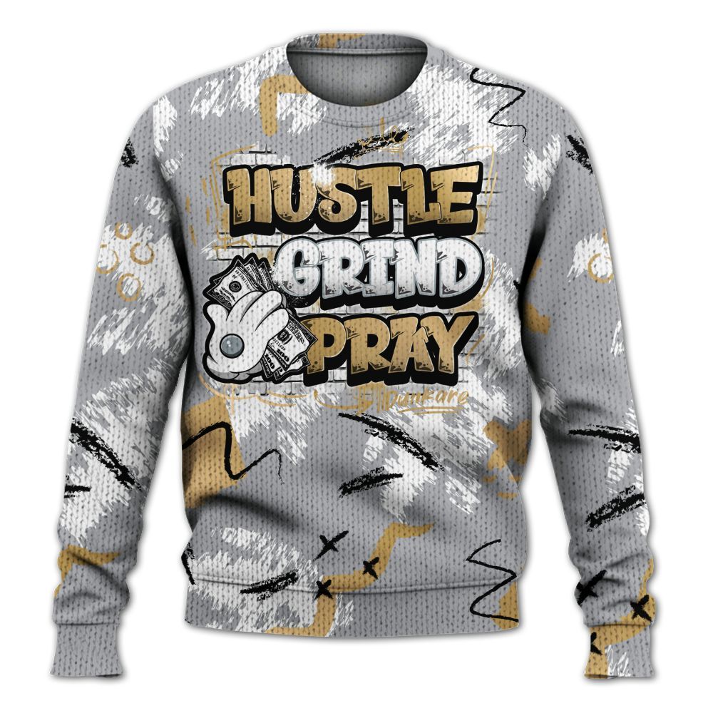 Sweater To Match Retro High OG Cool Grey 1s - Hustle Grind Pray Graphic Street Style Graphic