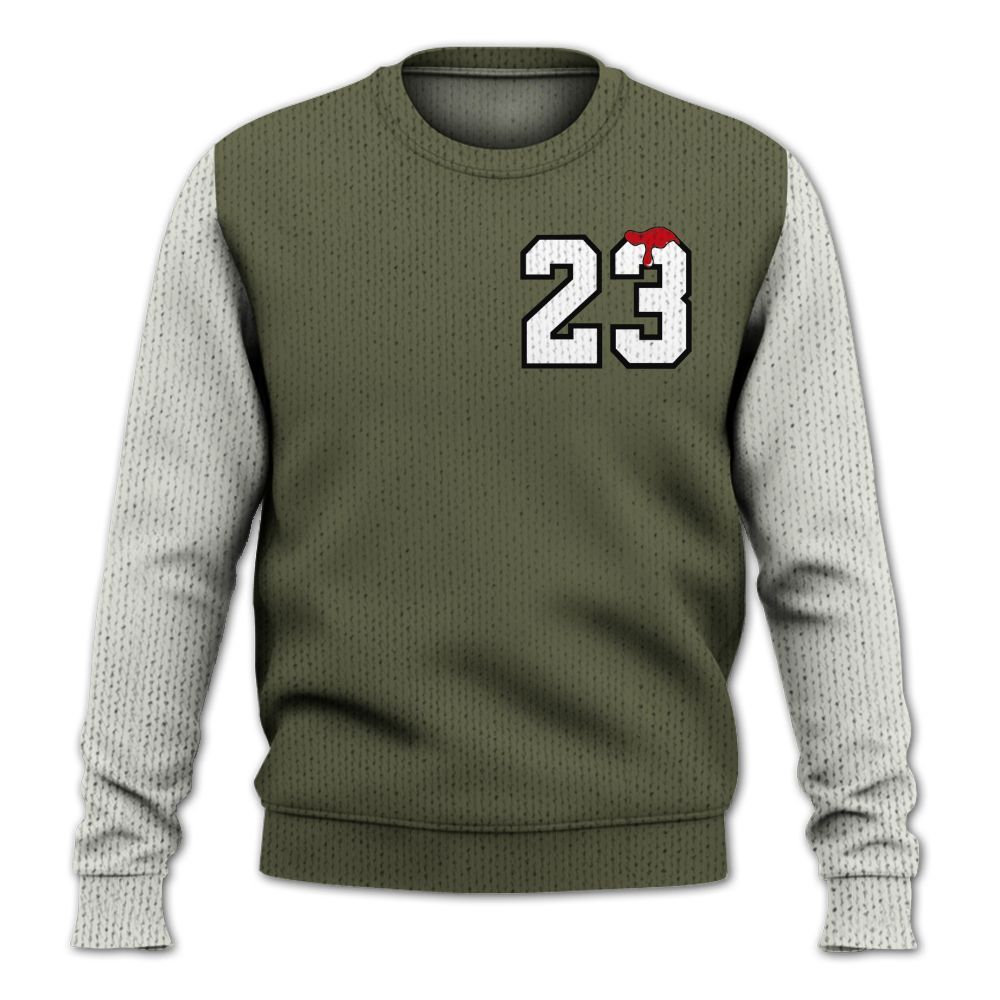 Knitted Sweater To Match Low OG Medium Olive 1s, Custom Name Number 23 Drip