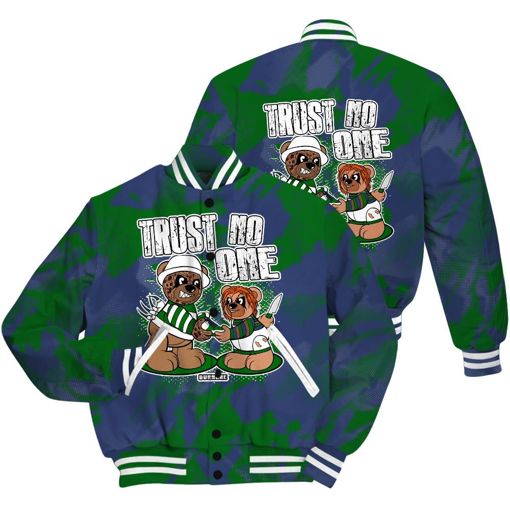 Varsity Jacket To Match Midnight Navy 13s Shirt - Trust No One Bear Abstract Halftone All Over Print
