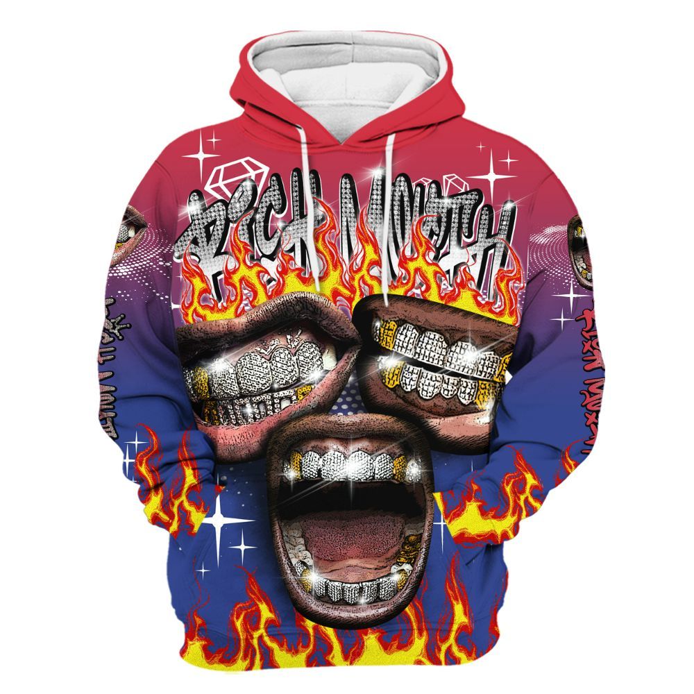 Hoodie To Match Air Griffey Max USA Red White Blue 1s - Rich Mouth Fire Rap Retro 90s All Over Print