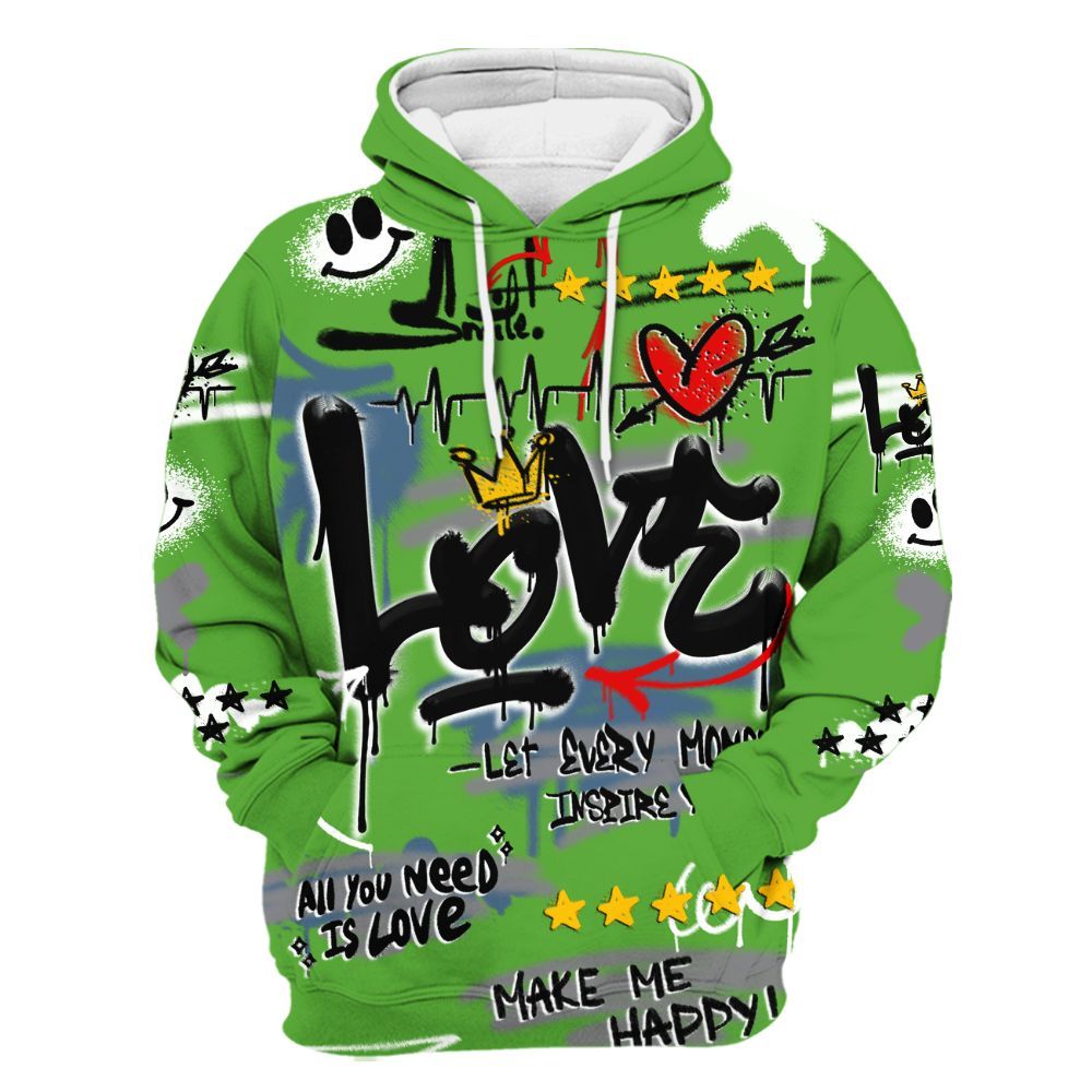 Hoodie To Match Retro Green Bean 5s - Happy Love Beats Graffiti Streetwear All Over Print