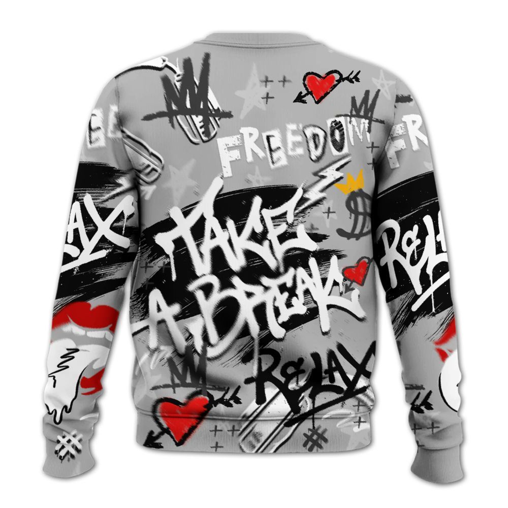 Sweatshirt To Match NOCTA Black 2s - Take Break Freedom Graffiti Streetwear All Over Print
