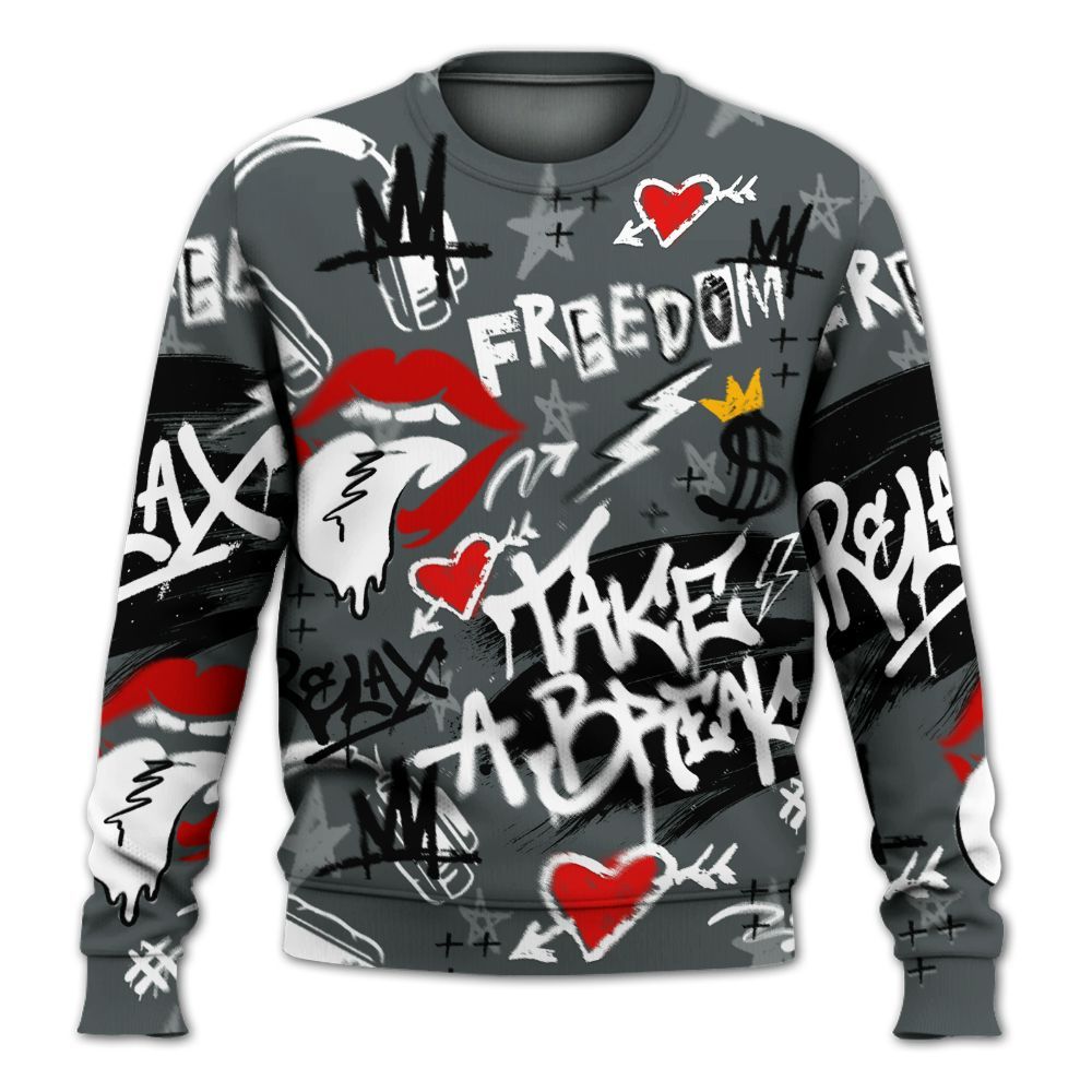 Sweatshirt To Match Black RM Nigel Sylvester 4s - Take Break Freedom Graffiti Streetwear All Over Print