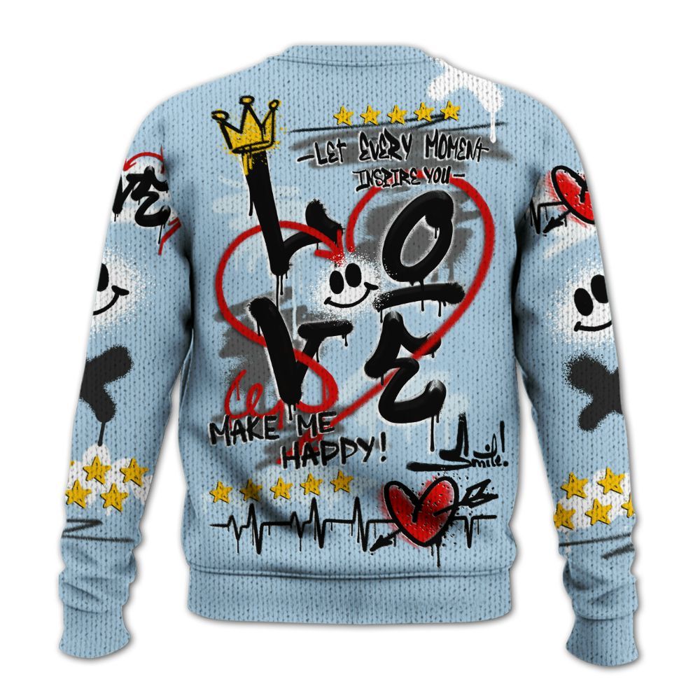 Sweater To Match Foamposite One Psychic Blue - Happy Love Beats Graffiti Graphic
