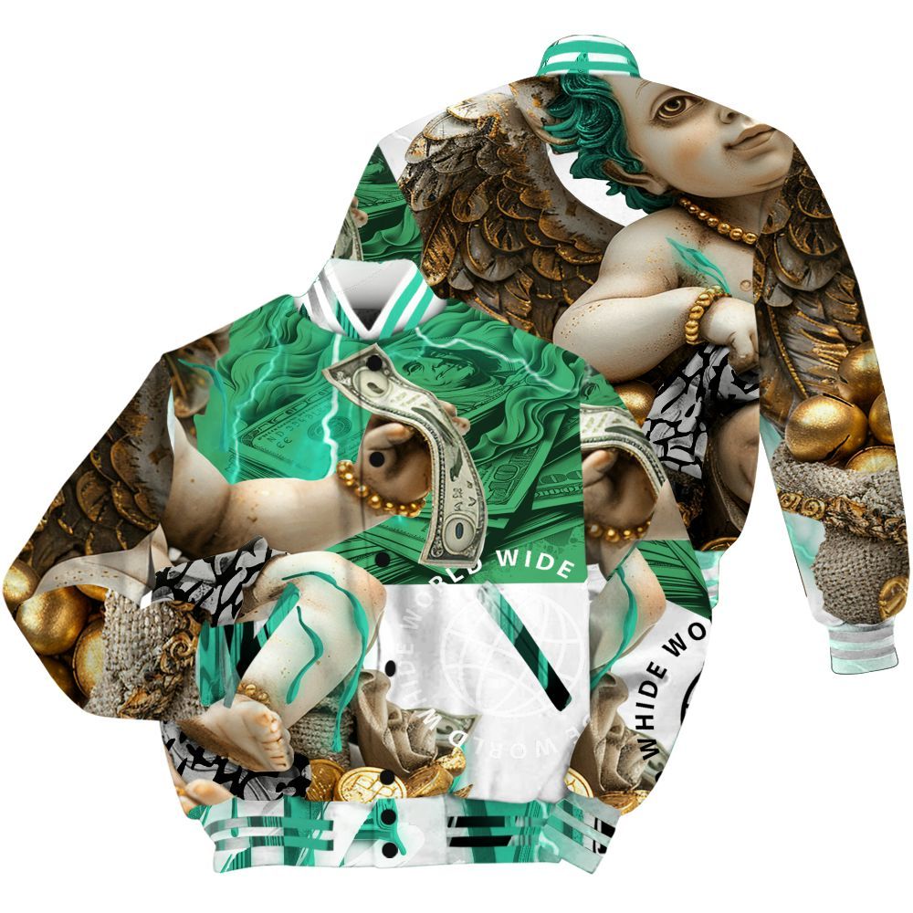 Varsity Jacket To Match Black Green Glow 3s - Money Talk Angel Green Glow 3s All Over Print