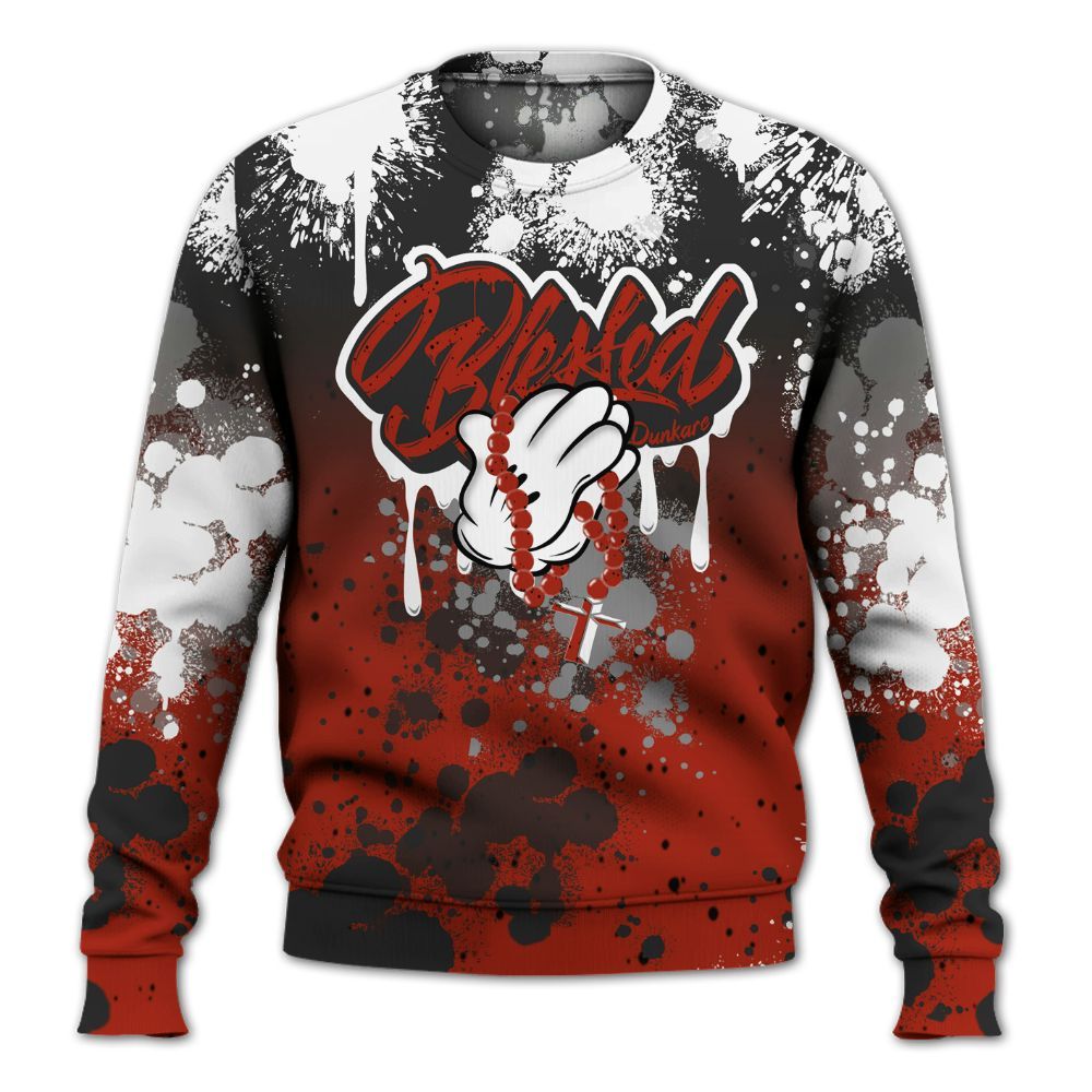 Sweatshirt To Match Red Cement 4s - God Blessed Ink Drip All Over Print