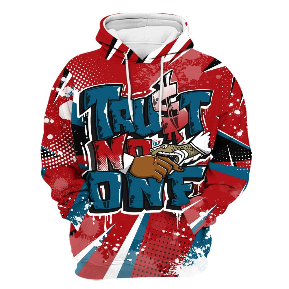 Hoodie To Match OG Varsity Red 17s - Poly Trust No One Dripping All Over Print