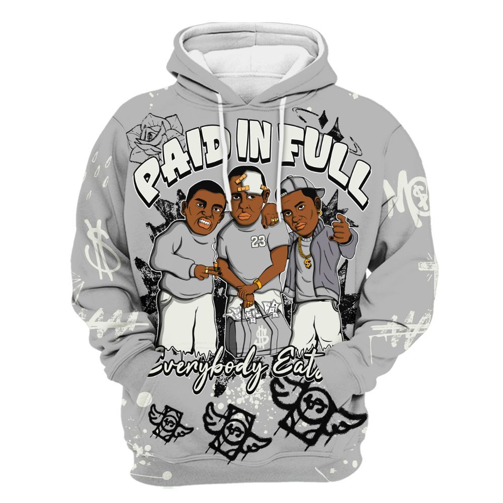 Hoodie To Match Cement Grey Silver 3s - Paid In Full Crayon All Over Print