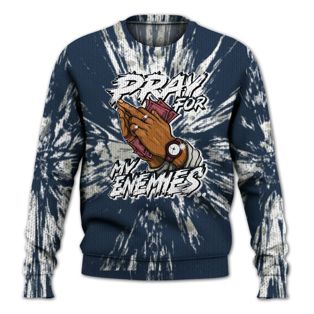 Knitted Sweater To Match Navy Blue 2024 6s - Prayed For Enemies Graphic Luxury