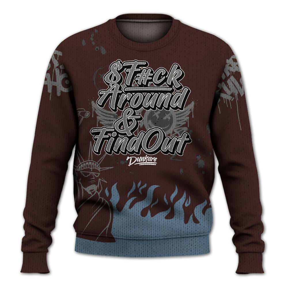 Knitted Sweater To Match Burgundy 5s - Graphic Fck Around Find Out
