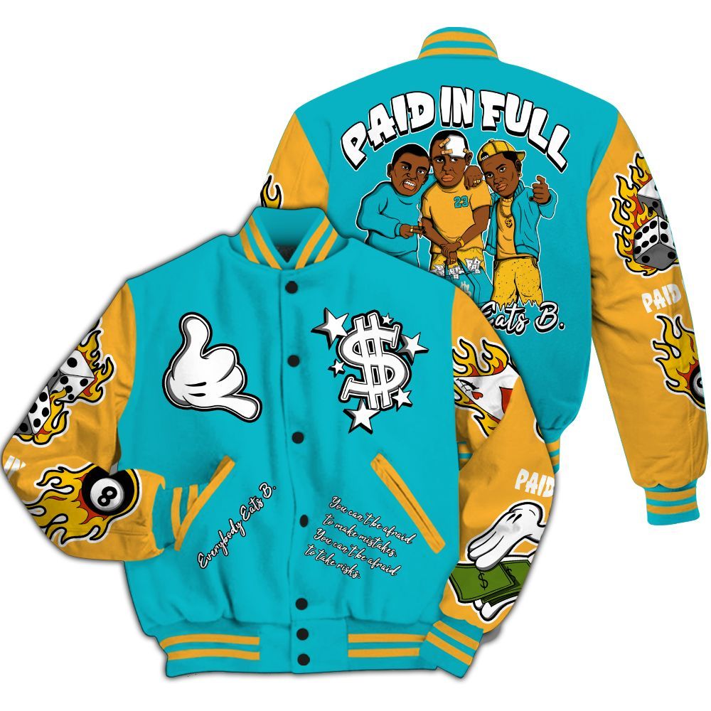 Varsity Jacket To Match Retro Aqua 5s - Everybody Paid In Full Graphic All Over Print