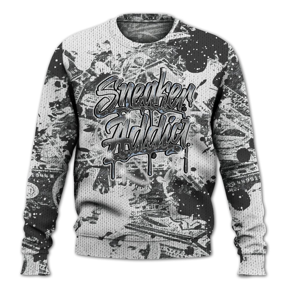 Knitted Sweater To Match Reverse Black White 6s - Addiction Sneakers Graphic Street Art