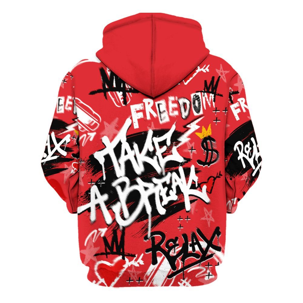 Hoodie To Match Prime 93 Fire Red - Take Break Freedom Graffiti Streetwear All Over Print