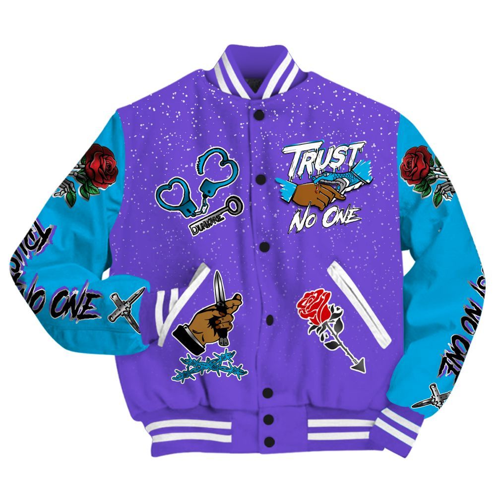 Varsity Jacket To Match Retro Aqua 8s - Trust No One Dripping All Over Print