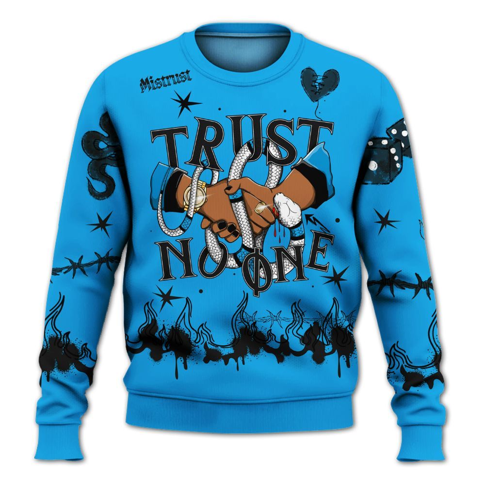 Sweatshirt To Match Black University Blue 2022 13s - Trust No One Snake-Bite Doodle Crayon All Over Print