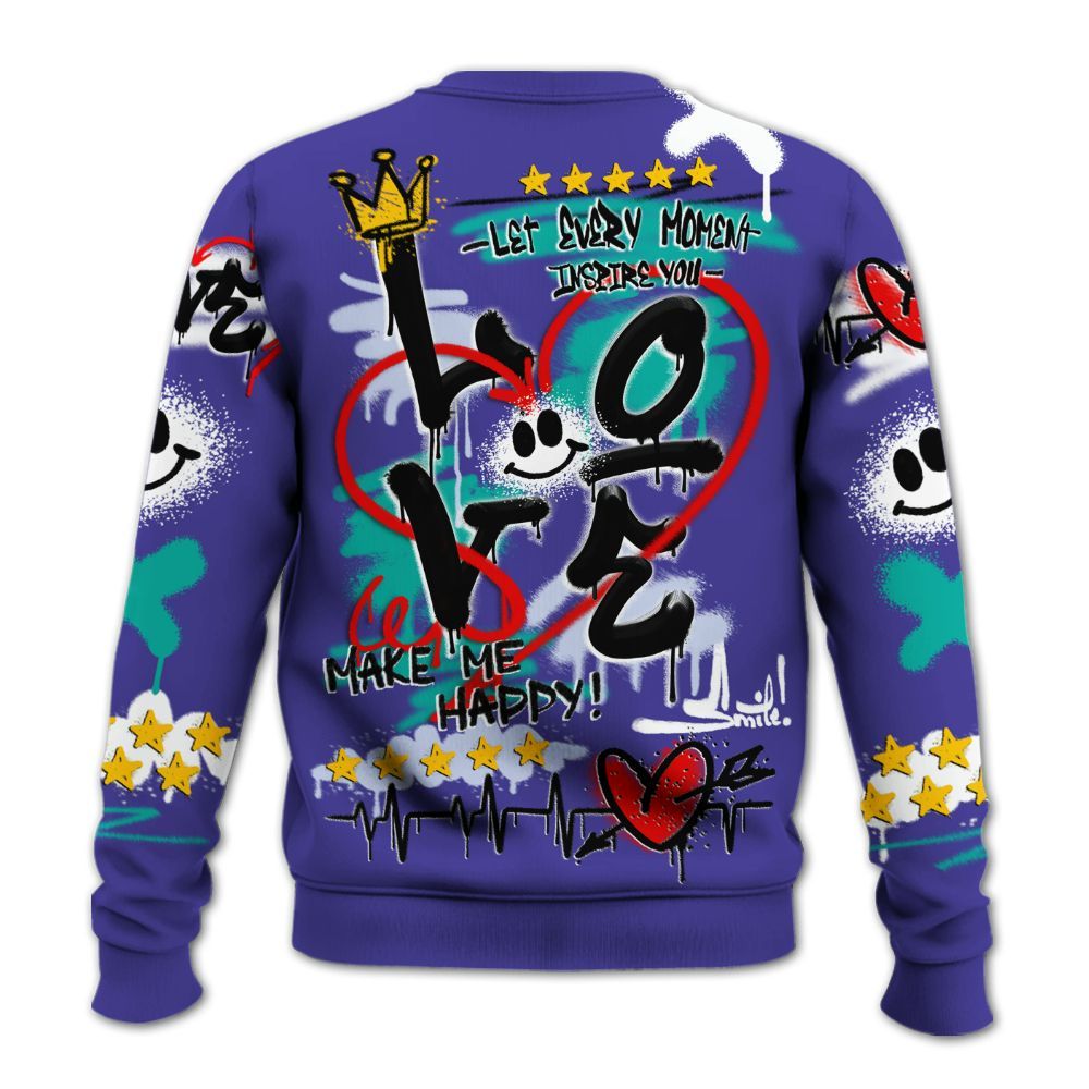 Sweatshirt To Match Retro Grape 5s - Happy Love Beats Graffiti All Over Print