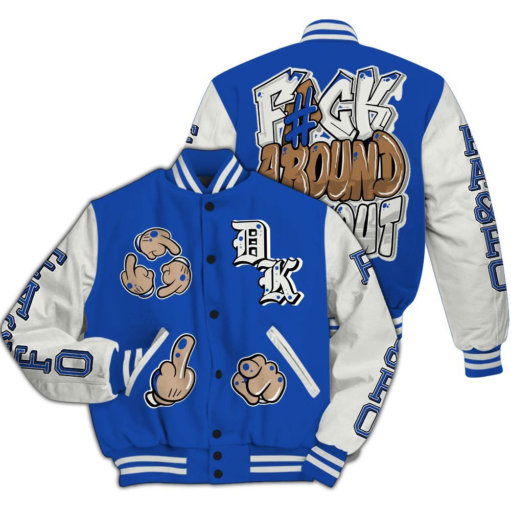 Varsity Jacket To Match Dunk High Racer Blue - F Around Find Out Graphic All Over Print