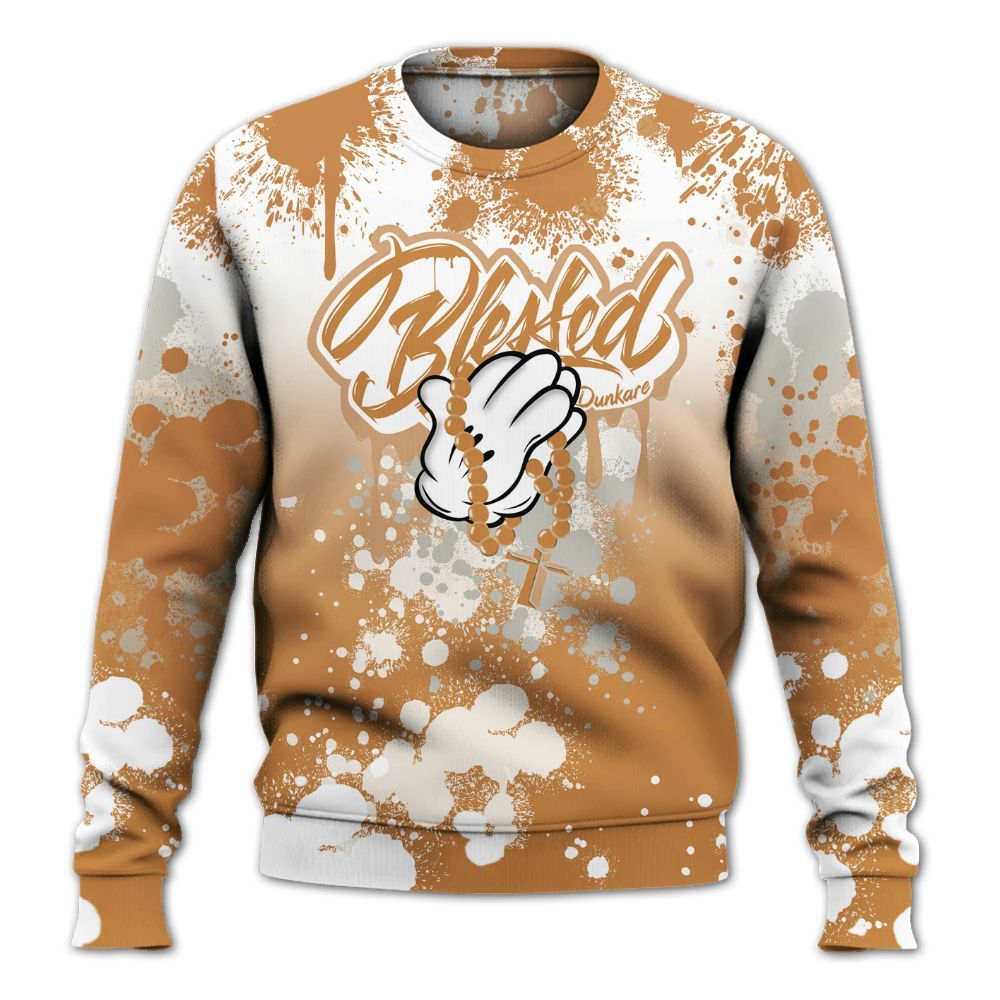 Sweatshirt To Match Dunk Low Nature Wheat Suede - God Blessed Ink Drip All Over Print