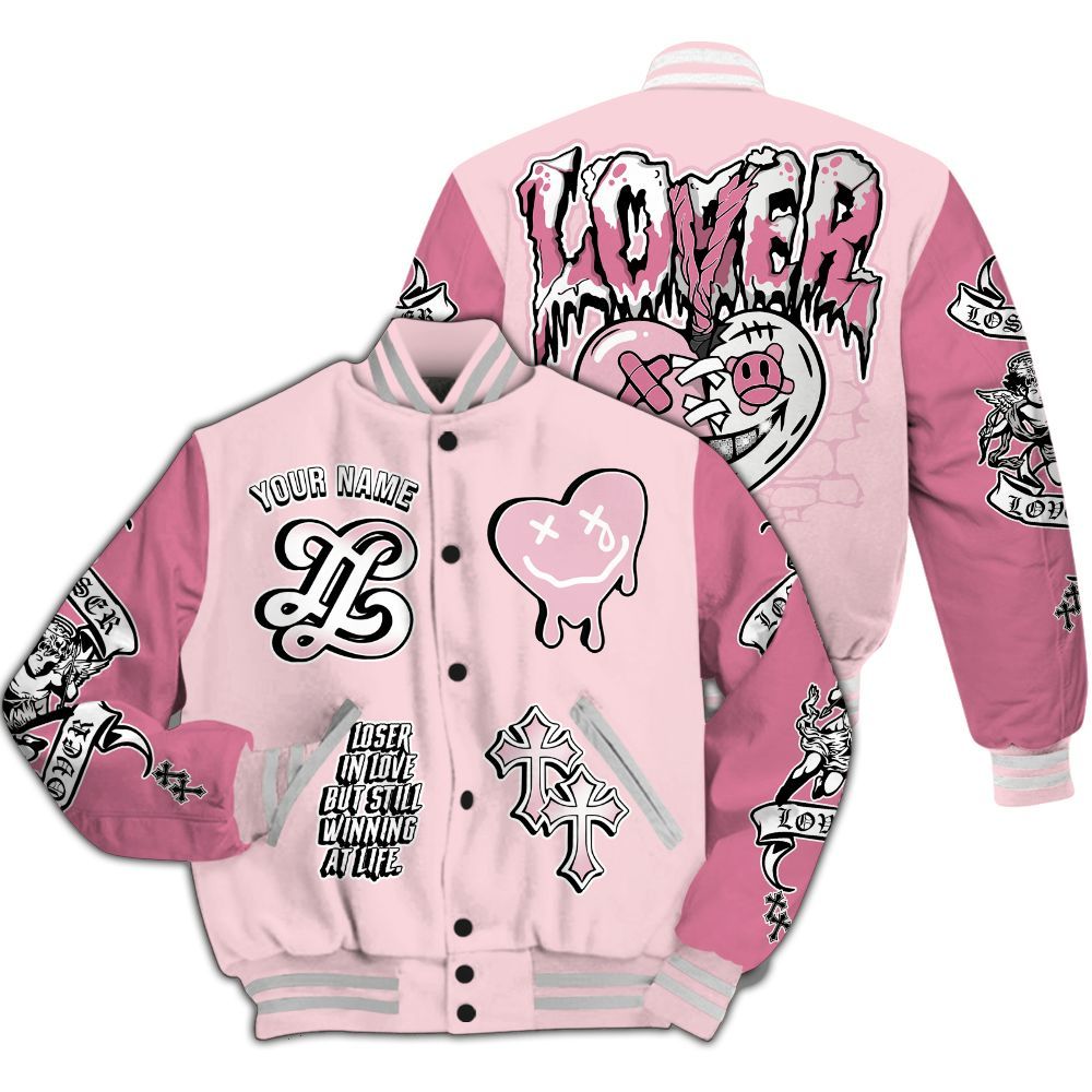 Varsity Jacket To Match GS Pearl Pink 12s - LOVER LOSER Custom Name All Over Print